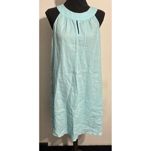 St. Tropez West Dress Womens Large Light Blue‎ 100% Linen Sleeveless Keyhole